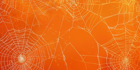 Intricate Spider Web on Orange Background