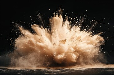 Wall Mural - A Dramatic Explosion of Brown Dust Against a Black Background