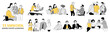 © Creative_Juice_Art - Set of Business scene vector outline illustrations on transparent background. Collection of men, women, business team working together, taking part in business activities, meeting, discussing.