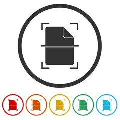 Poster - Scan document icon. Set icons in color circle buttons