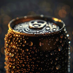 Wall Mural - Extreme macro shot realistic, professional close-up of a beautiful, fragile beauty, a beautiful black beer can, beauty, on a black background