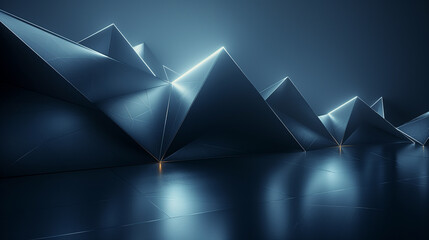 Black background with shining triangle blue glow technology. Smooth lines, pure colors, Natural light, global illumination