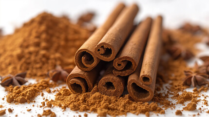 Fragrant canella sticks and canella powder. Isolated, no background.