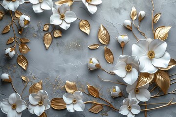 Canvas Print - In a delicate and whimsical arrangement, this stucco artwork shows camellia flowers fluttering in the breeze