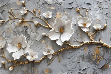 Wall Mural - The wall features a delicate and whimsical arrangement of carnation flowers in stucco, displaying their fluttering petals.