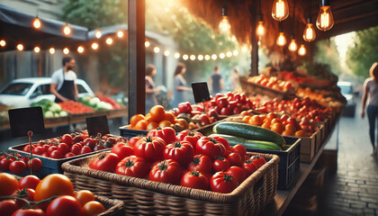 Wall Mural - A market stall displaying a variety of tomatoes