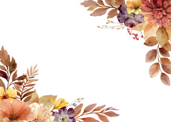 Wall Mural - autumn vector floral corner border. thanksgiving and harvest day. hand painted illustration for gree