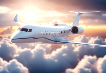 Wall Mural - white private background rendering generic horizontal sky 3d travel business design empty photo blue earth huge flying sunset luxury concept realistic clouds airplane plane class vip first jet flight