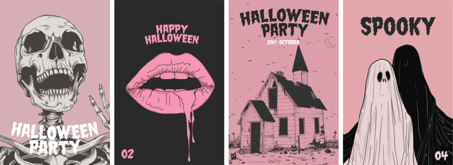 Wall Mural - Halloween poster design collection. Set of banners for a spooky october halloween party