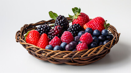 Wall Mural - A wicker basket filled with an assortment of fresh, juicy berries, inviting you to taste their natural sweetness.