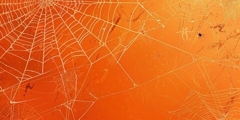 Intricate Spiderweb on Orange Background