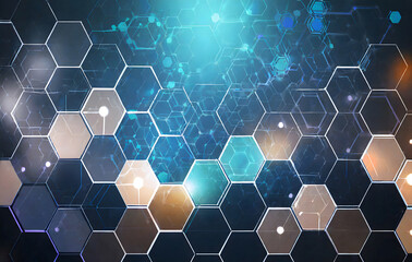 Poster - Digital hexagon abstract background. Generative AI.