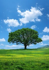 Wall Mural - Lone Tree in a Field of Flowers