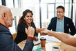 © ReeseArcurs/peopleimages.com - Business people, happy woman or shaking hands in agreement for funding, meeting or partnership. Collaboration, investor or investment banker greeting manager for financial advice or negotiation deal