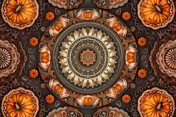 Wall Mural - A Thanksgiving-themed mandala with intricate patterns of pies and pumpkins