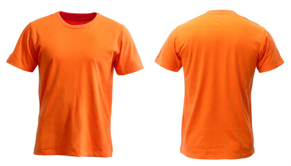 orange Tshirt von hinten und vorne isoliert auf weißen Hintergrund, Freisteller 