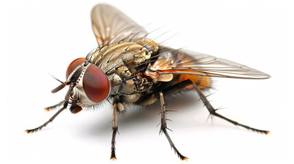 fly isolated on white background. macro photography of a fly