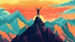 © Aleksandra - An illustration of a person standing triumphantly on top of a mountain peak with arms raised conveying the emotion of victory and achievement