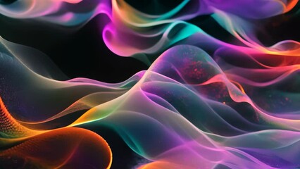 Wall Mural - vibrant waves of color blend and intertwine against a dark backdrop, explore the concept of connecti