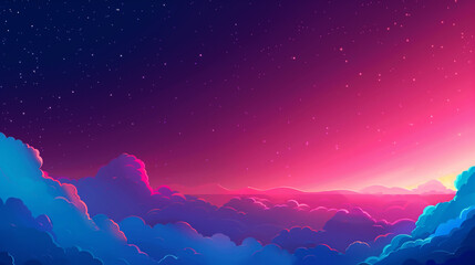 Wall Mural - The sky is filled with colorful clouds and stars. The colors are bright and vibrant, creating a sense of wonder and awe. The scene is peaceful and calming