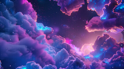 Wall Mural - The sky is filled with colorful clouds and stars. The colors are bright and vibrant, creating a sense of wonder and awe. The scene is peaceful and calming