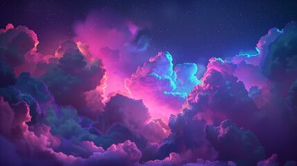Wall Mural - The sky is filled with colorful clouds and stars. The colors are bright and vibrant, creating a sense of wonder and awe. The scene is peaceful and calming