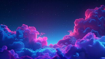 Wall Mural - The sky is filled with colorful clouds and stars. The colors are bright and vibrant, creating a sense of wonder and awe. The scene is peaceful and calming