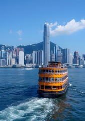 Wall Mural - Hong Kong skyline and Victoria Harbour with a Star Ferry in the foreground