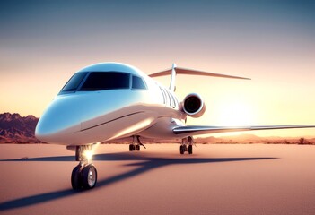 photo background effect sunset white uninhabited horizontal 3d mountains jet business rendering film generic luxury travel design sky private blue flying picture desert plane class vip first flight ai