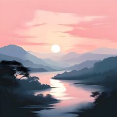 Wall Mural - sunset over the lake