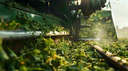 Sticker - chopped green matter from the plants falls from the harvester into a siding