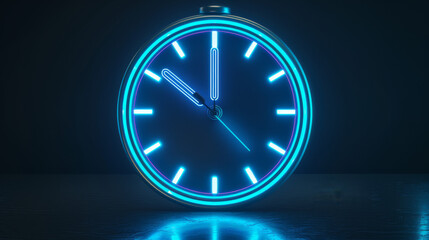 A glowing neon clock on a black background.