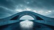 © Paphawin - Futuristic Concrete Bridge with Arch Design Under Dramatic Cloudy Sky at Dawn