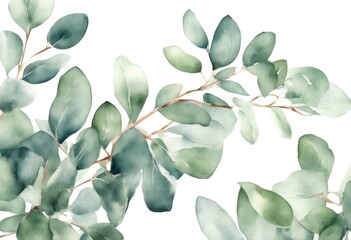 Wall Mural - background watercolor dollar silver tree olated branches plant frame eucalyptus floral rb painting green treebranch banner leaf white leaves