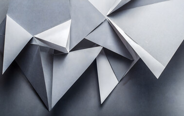 Poster - Geometric shapes made gray paper, abstract background. Generative AI.