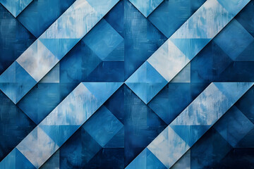 Wall Mural - pretty abstract blue background with diamond squares and triangle shapes layered in classy artsy pattern cool dark and light colors and linen style texture material design