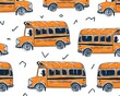 © Muneer - Elegant and minimalist design featuring orange school buses on a white background,