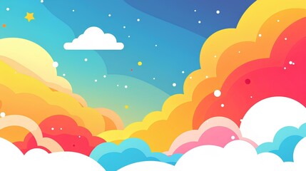 Sticker - colorful illustration with a cloud-filled sky 