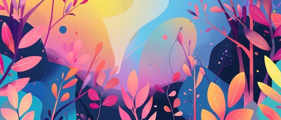 Wall Mural - Colorful and Whimsical Digital Art Depicting a Lush Forest Landscape with Pink Trees and Blue Leaves