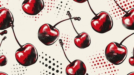 Wall Mural - Vertical cherries motif pattern with smooth halftone effect