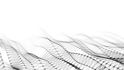 Modern wavy texture of lines. The futuristic black network connection structure background. Big data visualization. 3D rendering.