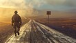 © AI Stock House - Lone soldier walking on the war road like game view very detailed and realistic shape