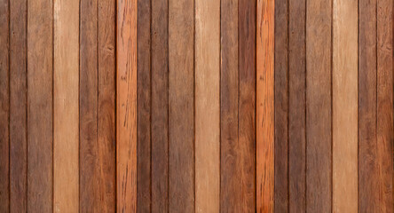 Wall Mural - Panorama of vintage brown wood wall pattern and background seamless. Generative AI.