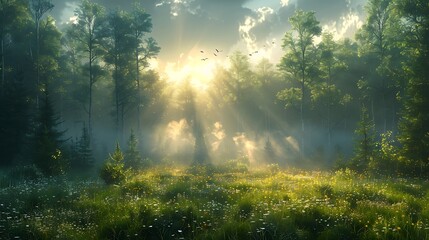 Wall Mural - sun rays in the forest