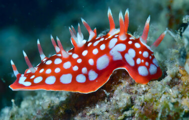 Wall Mural - Red spotted nudibranch. Generative AI.