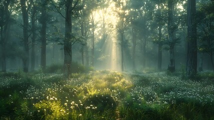 Wall Mural - morning fog in the forest