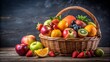 © theartcreator - A basket of fruits with a light background and space for text.