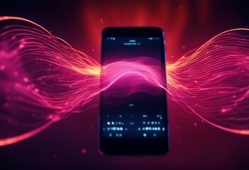 dark sound wave entertainment background on smartphone app technology audio phone 