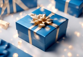 Wall Mural - wrapping celebration blue box generative ai recipient gift surprise present occasion bow