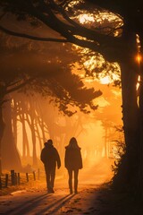 Wall Mural - Romantic Walk Through Golden Forest